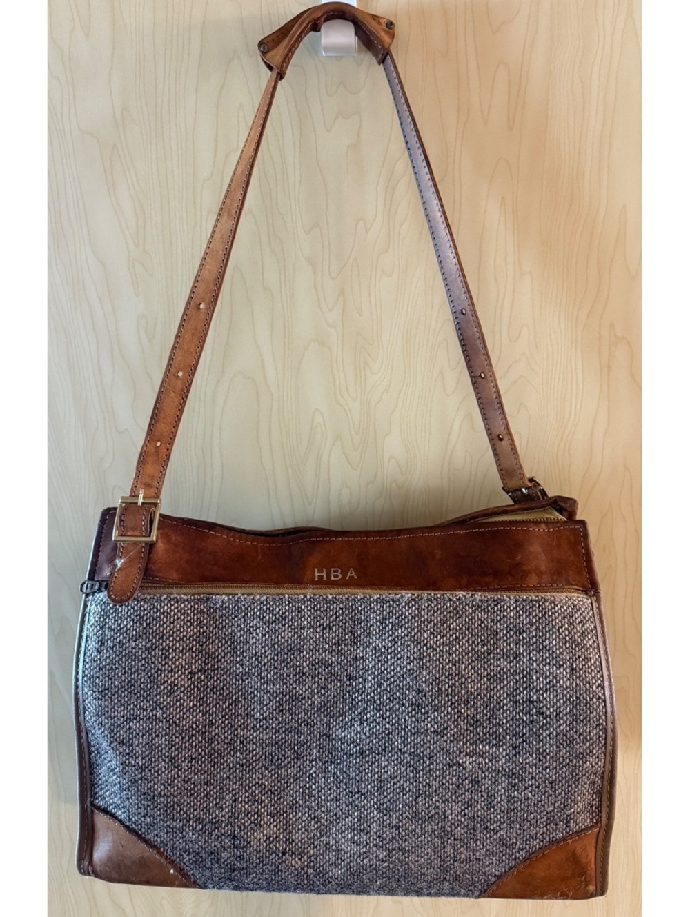 Vintage Hartmann Carry On Shoulder Bag In Brown Tweed And Tan Leather